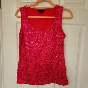 Y2K Jessica Barbiecore Hot Pink Tank Top Sequins Sleeveless Lightweight Small